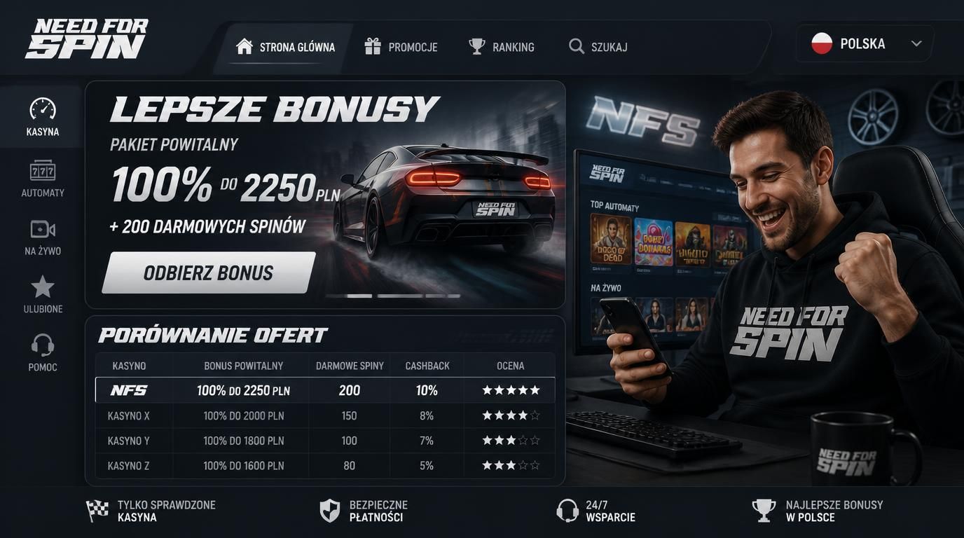 Ilustracja porównania bonusów kasyn polskich z ofertą Need For Spin