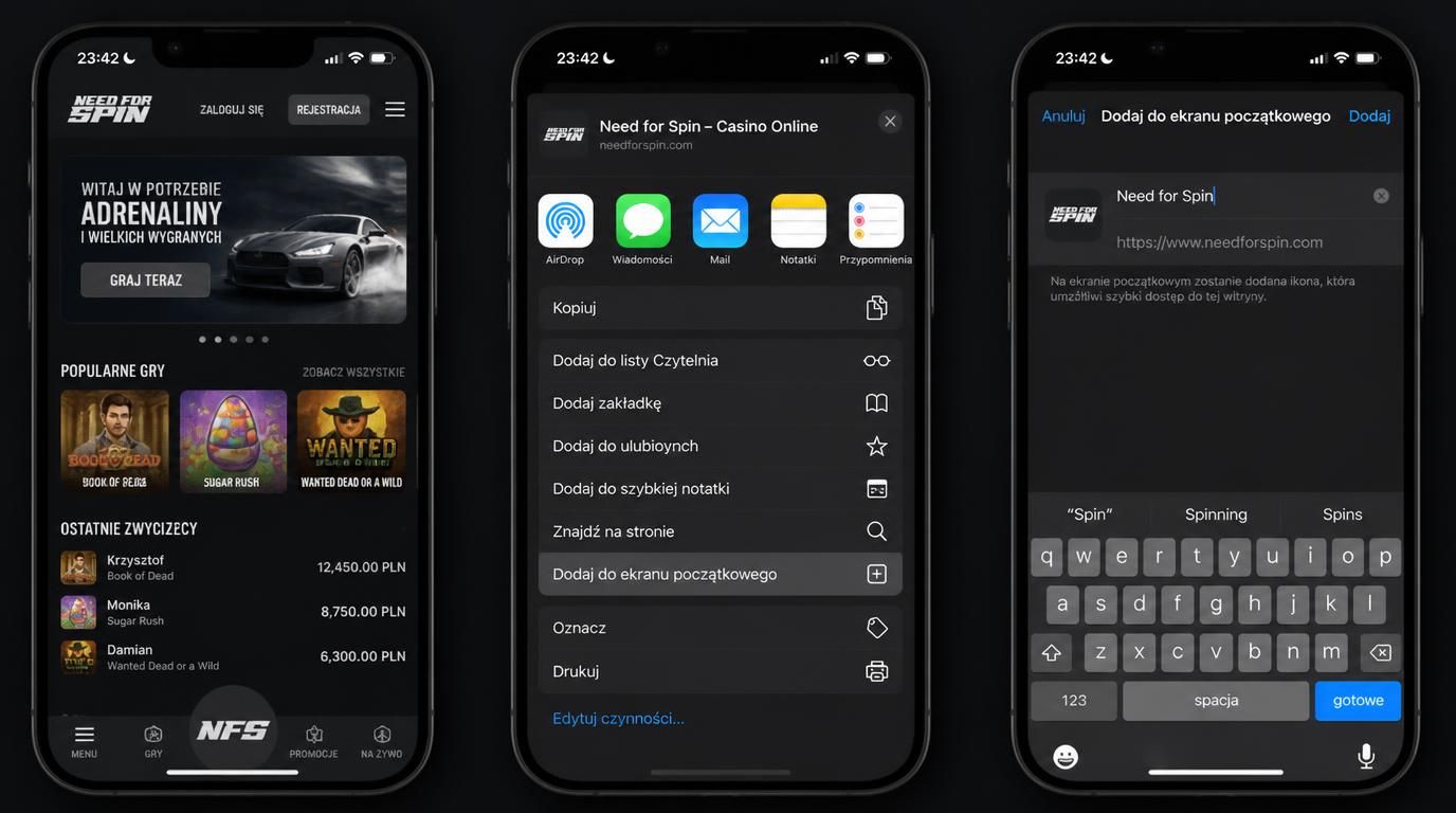 Interfejs App Store i skrótu na ekran główny w ciemnym motywie na iPhonie