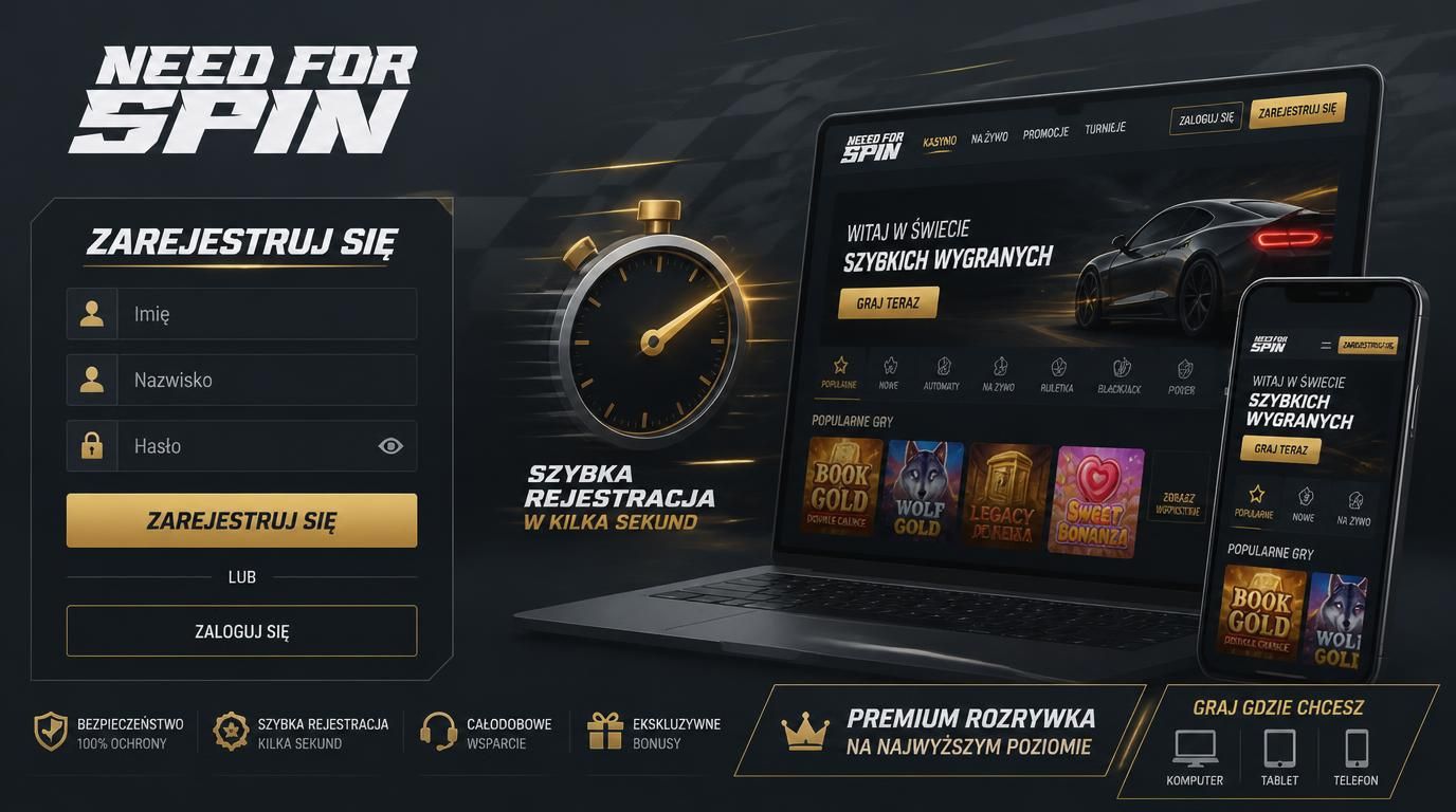 Formularz VIP rejestracji kasyno Need For Spin pokazany na laptopie i smartfonie